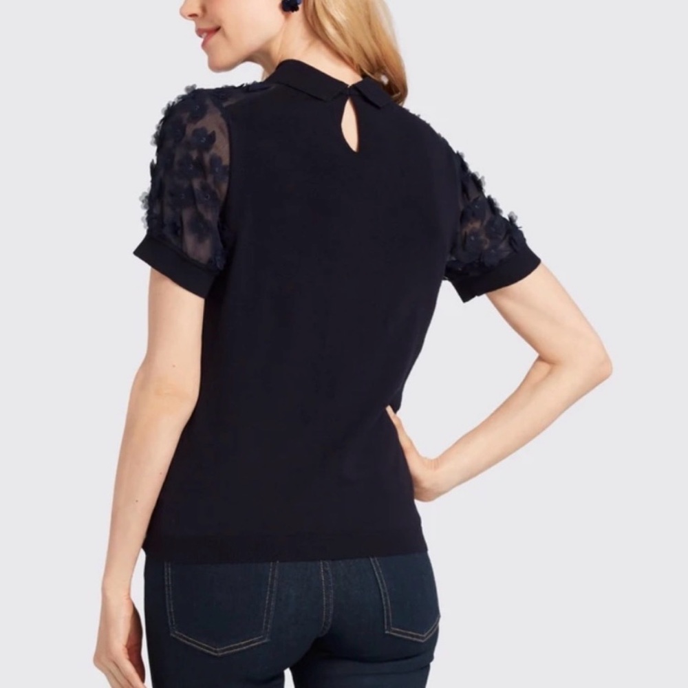 Draper James Fleurette Sleeve Collared Sweater Blouse – Navy – Size XL - Picture 2 of 8